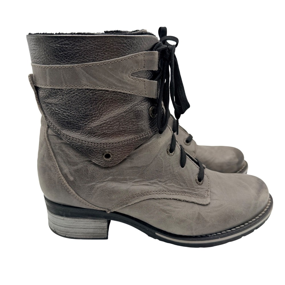 Dromedaris Boot Lace Up Side Zip Kara Suede Women's 40 Gray Ankle Faux Fur Lined